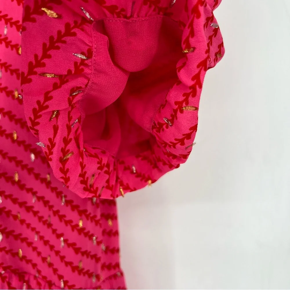 Whistles‎ Pink Diagonal Leaf Blair Midi stir Back Dress